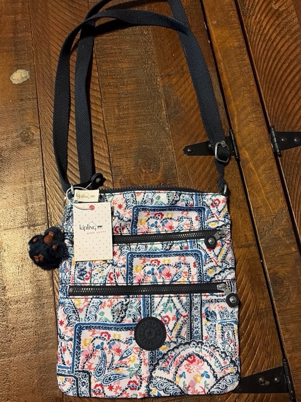 Kipling Navy-Accented Floral Crossbody Bag
